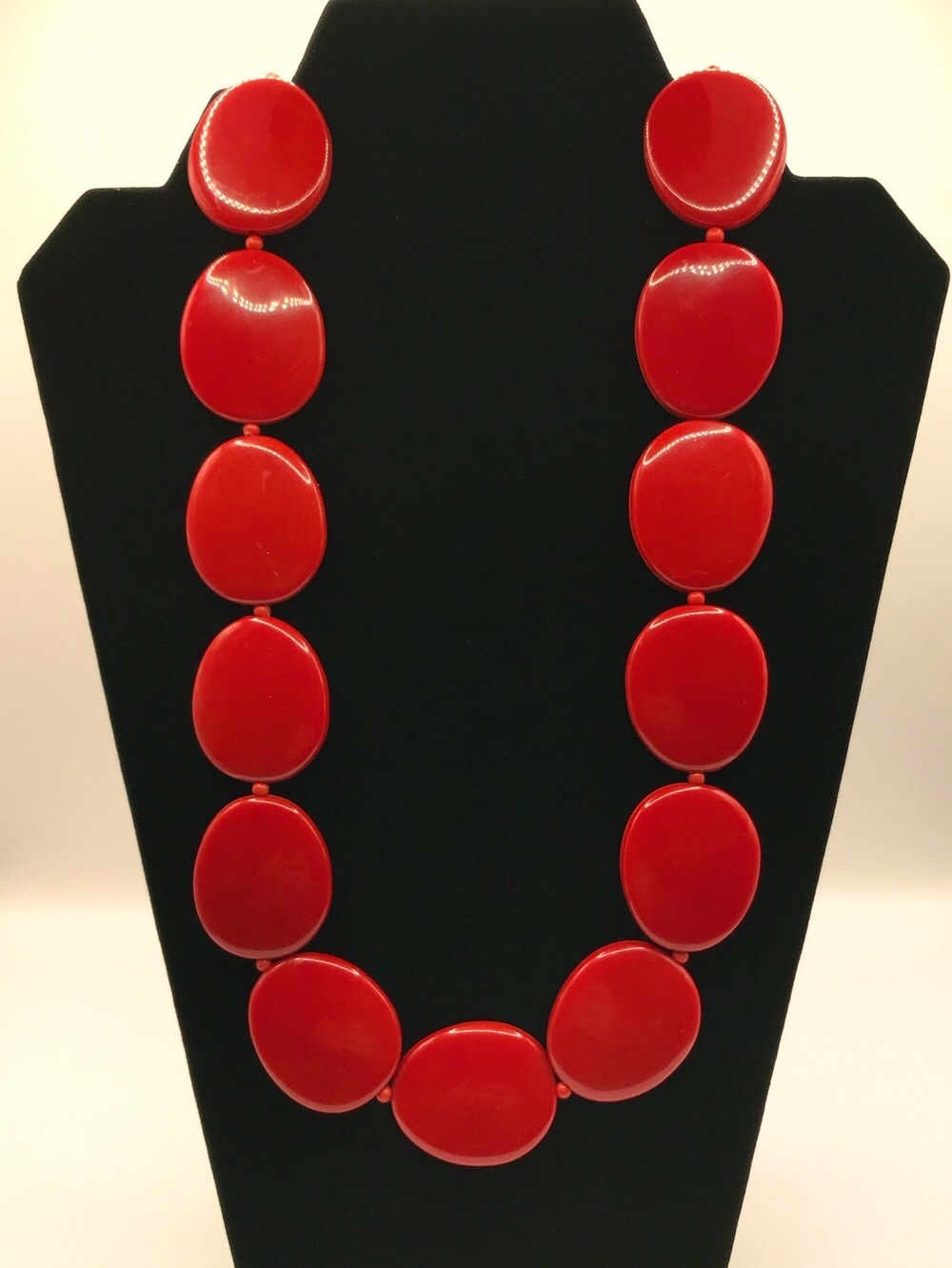 Apostrophe Red Acrylic Flat Bead Statement Necklace